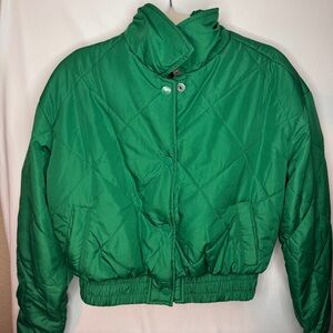 Green Cropped Puffer Jacket Women’s Size Small Quilted Short Coat